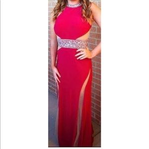 long red/coral prom dress/evening gown